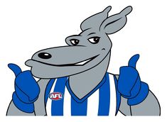 a cartoon donkey wearing a blue and white striped shirt giving the thumbs up sign with both hands