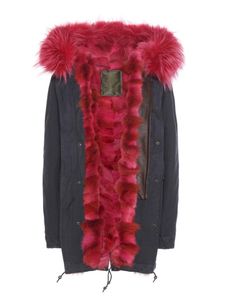 Mr and Mrs Italy Parka Coyote Hot Pink Midi Parka - Luxury Next Season Coyote Fur Coat, Red Coats, Red Parka, Blue Parka, Fur Lined Coat, Coyote Fur, Pink Fur, Pink Coat, Blue Coats