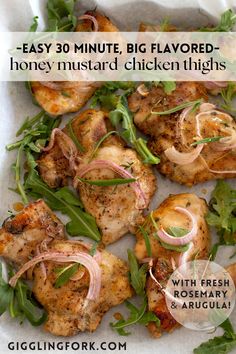 chicken thighs with fresh onions and arugula