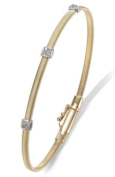 Designed to skillfully adapt to the curves of the wrist, this slender cuff is crafted from hand-coiled strands of 18-karat gold. The versatile piece is punctuated with three diminutive stations dusted in pavé diamonds. 6 3/4" inner circumference; 1/8" width; 1/8" square stations Box clasp with hinge closure Total diamond weight: 0.09ct Color: G Clarity: VS1 Made in Italy Diamond Guide Marco Bicego, Diamond Guide, Box Clasp, Gold Jewelry Fashion, Pave Diamonds, Diamond Bracelet, Gold Jewelry, Fashion Jewelry, Diamonds