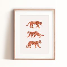 Three Tigers art print in orange is great for kids spaces Dorm Artwork, Kitchen Wall Art Set, Tiger Decor, Tiger Wall Art, Tiger Poster, Dorm Art, Orange Wall Art, Homes Interior, Rental Homes