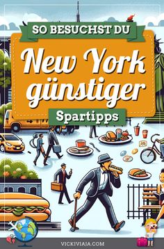 the cover of new york ginsinger, featuring people walking and eating in different locations