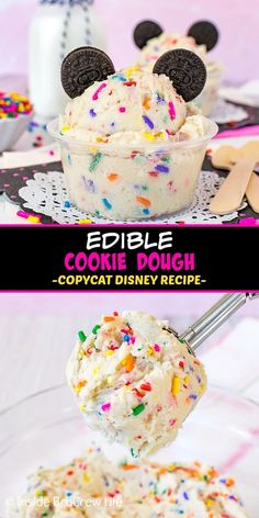 an ice cream sundae with mickey mouse ears and sprinkles on top