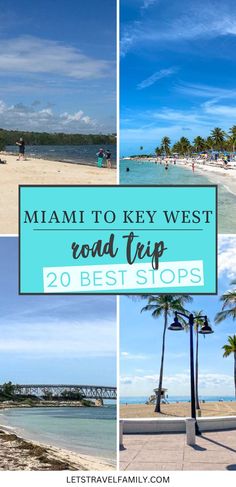 the beach in miami with palm trees and people walking on it, along with text overlay