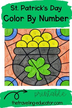 st patrick's day color by number activity for kids to practice numbers and colors