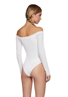 Show off your demureness with this bodysuit that has a double layered knit construction, an off the shoulder design, long sleeves, and a stretchy fit. Off Shoulder Bodysuit, Off The Shoulder Bodysuit, Off The Shoulder Long Sleeve, White Off Shoulder, White Bodysuit, Shoulder Design, Trendy Fashion Women, Long Sleeve Bodysuit, Dolls Kill