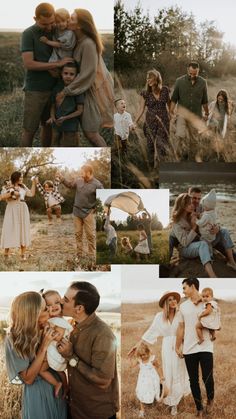 a collage of family photos taken in an open field