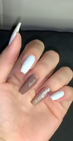 Acrylic Nails Coffin Short, Gold Nails, False Nails