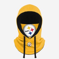 Pittsburgh Steelers Alternate Team Color Drawstring Hooded Gaiter FOCO - FOCO.com Sports Balaclava With Adjustable Hood, Winter Sports Hoodie With Drawstring, Team-colored Sports Hoodie For Winter, Team-colored Winter Sports Hoodie, Winter Sports Team-colored Hoodie, Casual Sports Balaclava Hooded, Casual Hooded Balaclava For Sports, Winter Sports Event Hoodie With Drawstring Hood, Winter Sports Fan Hoodie