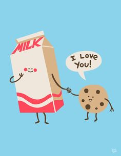 an image of two cartoon characters holding hands and one has a milk carton with chocolate chip on it