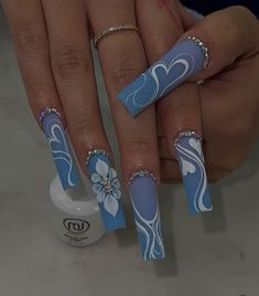 Nail Designs Bling, Fye Nails, Blue Acrylic Nails, Girly Acrylic Nails, Cute Acrylic Nail Designs