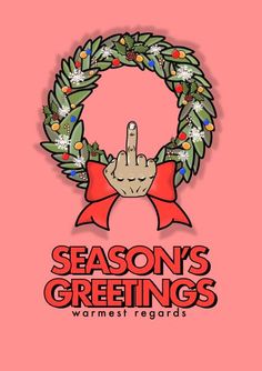 the logo for season's greetings with a wreath and hand making a peace sign