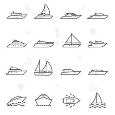 boats and ships line icon set on white background stock photo - 5189716