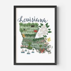 a framed poster with the map of kourianana in it's state