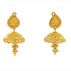 22K Gold Filigree Floral Inlay Teardrop Jhumka Earrings Gold Teardrop Jhumkas For Festive Occasions, Traditional Teardrop Jhumkas For Festivals, Jhumka Earrings, Gold Filigree, Rings Engagement, Gold Floral, 22k Gold, Diamond Studs, Wedding Rings Engagement