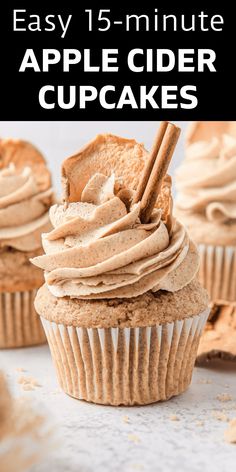 an image of apple cider cupcakes with cinnamon butter frosting on top