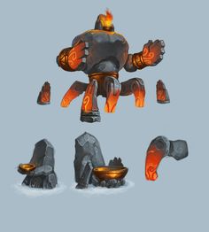 Fire golem by *Gimaldinov on deviantART Fire Golem, Props Concept, Casual Art, Skeleton Art, Game Concept Art, Fantasy Monster, Monster Design, Game Inspiration, 2d Art