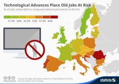 a map shows the percentage of technological advances in old jobs at work, as well as an image of a computer monitor