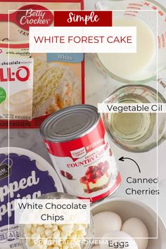 the ingredients to make white forest cake