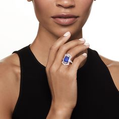 Ross-Simons - 4.00ct Simulated Sapphire Ring, 1.20ct t. w. Cubic Zirconias in Silver. Size 7. Elegantly styled without the high-end price, our ornamental ring is a fabulous find. An expressive 4.00 carat emerald-cut simulated sapphire casts a vivid glow amid sparkling 1.20 ct. t. w. baguette and round brilliant-cut CZs. Finely crafted in polished sterling silver with milgrain details. 1" wide. CZ and simulated sapphire ring. Carat weights are diamond equivalents. Sapphire birthstones are the per Sapphire Birthstone, Emerald Cut, Round Brilliant, Baguette, Sapphire Ring, Emerald, Sapphire, Size 7, Size 6