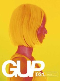 a poster with the words gup in white and yellow on it's back