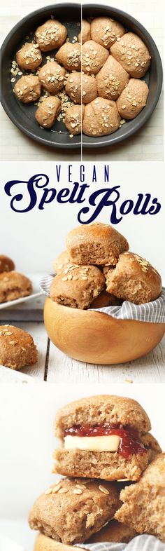 an image of some cookies with jelly on them and the words vegan spelty rolls