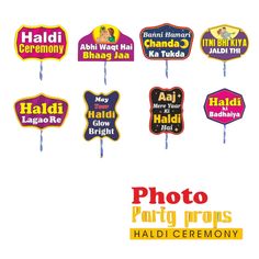 Haldi ceremony photo booth party props set of 7 pcs wedding Indian Wedding Props, Haldi Props, Props Photoshoot, Props For Wedding, Bride Haldi, Decoration Marriage, Photo Booth Party, Backdrop Props, Haldi Decoration