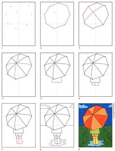 step by step instructions to draw an umbrella