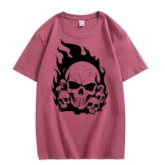 100% Cotton Imported Machine Wash MATERIAL: The fashionable women's summer flame T-shirt is made of cotton material, which is soft, skin-friendly, and comfortable. We suggest customer order 1~2 sizes up for a loose fit. FEATURES: Classic crewneck, short sleeves, unique skeleton print and flame graphic, relaxed fit tunic tee, basic fit, Y2k aesthetic tee is the perfect holiday gift. MATCH: Unisex Skull Tee Pair it with denim shorts, track pants, loafers, sneakers, a hat, a headband, or a bandana Punk Skull Print T-shirt For Summer, Emo Skull Print Short Sleeve Tops, Emo Short Sleeve Top With Skull Print, Summer Skull Print Crew Neck Top, Grunge Skull Print Tops For Summer, Emo Crew Neck Top For Summer, Skull Print Crew Neck Top For Summer, Emo Short Sleeve Tops For Summer, Emo Style Short Sleeve Summer Tops