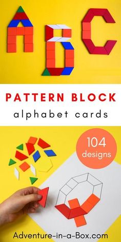 the pattern block alphabet cards are made with construction paper