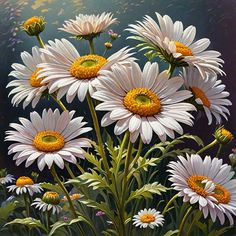 a painting of white flowers with yellow centers