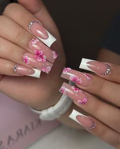 @jeimynails Flower Nails Ideas, Pink Flower Nails, Women Hoodies, Short Acrylic Nails Designs, Pink Acrylic Nails, Aesthetic Women