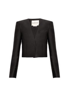 Find ROLAND MOURET Cropped Taffeta Jacket on Editorialist. Roland Mouret taffeta jacket V neckline; concealed placket Long sleeves; button cuffs Chest welt pocket Straight fit Cropped length Polyester/silk Polyester lining Imported Cropped Black Jacket, Taffeta Jacket, Cropped Leather Jacket, Long Sleeve Outerwear, Roland Mouret, Leather Jacket Black, V Neckline, Black Crop, Crop Jacket