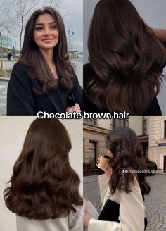 Long Brown Chocolate Hair, Dark Brown Hair Balayage Chocolate, Brown Hair Colour On Black Hair, Coco Brown Hair, Neutral Skin Tone Hair Color, Chocolate Brown Hair Balayage, Dark Chocolate Hair, Dark Chocolate Brown Hair, Warm Brown Hair