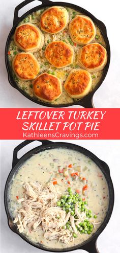 two pictures with different types of food in them and the same one has chicken pot pie