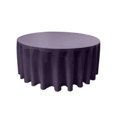 a round table with purple cloth on it