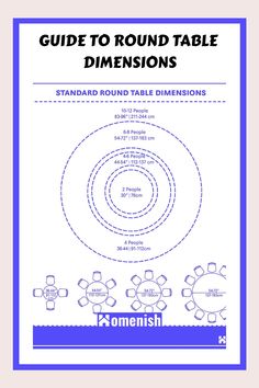 the guide to round table dimensionss is shown in blue and white, with an image of