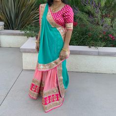 Beautiful Pink And Sea Green Choli. Traditional Pink Skirt With Zari Work, Fitted Pink Sharara For Traditional Ceremonies, Festive Pink Skirt With Pallu, Pink Zari Work Skirt For Festivals, Pink Skirt With Zari Work For Festivals, Festive Pink Saree Skirt, Traditional Festive Pink Skirt, Pink Fitted Skirt For Festivals, Navratri Pink Skirt With Pallu