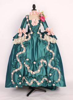 Green Rococo Dress, Marie Antoinette Style Gown With Historical Design, Blue Rococo Costume Dress, Rococo Long Sleeve Costume Dress, Luxury Victorian Marie Antoinette Dress, Marie Antoinette Style, 18th Century Costume, Rococo Style, Women's Costumes