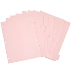 six pink file folders stacked on top of each other