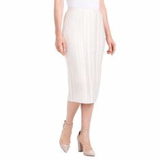 Nwt Dalia Ladies' Pleated Skirt Beautiful Beige Moonbeam Color With Slight Sheen Lined Straight Pleated Skirt Textured Elastic Waistband Modest Length Shell: 100% Polyester Lining: 100% Polyester Size Conversion: Xs = 0-2 | S = 4-6 | M = 8-10 | L = 12-14 | Xl = 16 | Xxl = 18-20 Back Body Length: 28” For All Sizes Model Is 5’7” And Wearing Size X-Small Perfect For Holidays, Special Occasions Or Dressing Down For A Casual Chic Look Elegant Stretch Pleated Skirt For Summer, Elegant Summer Pleated Stretch Skirt, Elegant Spring Pencil Skirt For Daywear, Elegant Spring Daywear Pencil Skirt, Elegant White Pencil Skirt For Summer, White Knee-length Pleated Spring Skirt, Elegant Stretch Cream Skirt, Feminine Pleated Skirt For Daywear, Elegant Cream Stretch Skirt