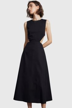 This stylish midi dress features a round neckline and back cutouts for a modern twist. Crafted from a comfortable fabric, it also features sleeveless cut and midi length for an elegant yet comfortable look. Fabric: Cotton, Polyester Stylish Midi Dress, Black Attire, Mesh Dress, Black Midi Dress, Boho Dress, Fabric Cotton, Midi Length, Women Empowerment, Aesthetic Clothes