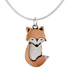 Fox Sterling & Copper Necklace | The Rainforest Site Wood Necklace Fox, Fox And The Hound Jewelry, Animal Jewelry Pendants, Fickle Fox Jewelry, Fox Necklace, Paw Print Jewelry, Fox Jewelry, Fox Pendant, Ribbon Jewelry