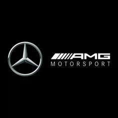 the mercedes logo is shown in black and white, with an amg emblem on it