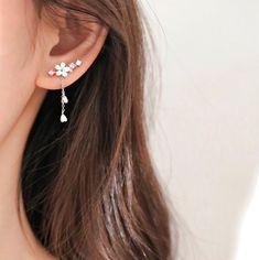 Crystal Cherry Blossom Earrings – Beautiful Earth Boutique Cherry Blossom Earrings, Ear Climbers Earrings, Open Your Heart, Flower Ear, Climber Earrings, Find Joy, Hula Hoop, 925 Silver Earrings, Affordable Jewelry