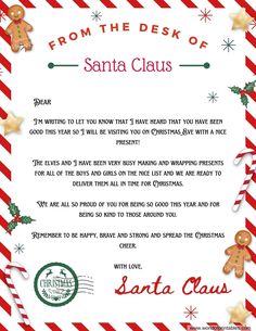 santa claus letter to santa from the desk of santa claus with candy canes and stars