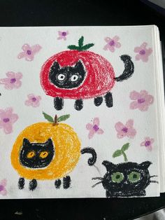 Cat Crayon Drawing, Cat Oil Pastel Drawing, Oil Pastel Art Cat, Cute Crayon Drawings, Art Inspo Simple, Cute Oil Pastel Drawings Easy, Fruit Oil Pastel, Crayon Sketchbook, Drawings With Crayons