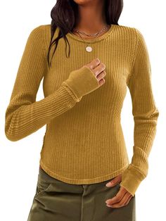 PRICES MAY VARY. 【Soft & Thermal】Micticsi women long sleeve tops are made of premium waffle knit fabric, which are soft, comfy and warmth. Waffle knit shirts give you a comfortable wearing experience in this new season. Crew neck t shirts for women are the must-have tops in your wardrobe. 【Trendy Design】This thermal long sleeve shirts are featured with curved hem, slim fit style shows off your beautiful body curves. The thumb holes are designed to keep the entire sleeve in place during every mov Thermal Tops For Women, Textured Knit Long Sleeve Top, Crew Neck Waffle Knit Sweater, Crew Neck Waffle Knit Sweater In [color], Casual Textured Knit Tops With Long Sleeves, Long Sleeve Waffle Knit Sweater, Casual Long Sleeve Textured Knit Tops, Solid Waffle Knit Long Sleeve Sweater, Winter Crew Neck Tops In Waffle Knit