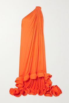 EXCLUSIVE AT NET-A-PORTER. Inspired by Lanvin's archives, this gown falls to reinforced ruffles at the asymmetric hem that cascade beautifully, creating unexpected dimension and plenty of drama. It's made from vibrant orange charmeuse that drapes effortlessly from the one-shoulder neckline and is gathered to enhance the loose silhouette. Wear yours with gold jewelry and a bright clutch. Lanvin Gown, Edgy Outfits For Women, Charmeuse Gown, Lanvin Dress, Wedding In Mexico, Charmeuse Dress, Dresses Guest, Ethereal Dress, Fantasy Wardrobe