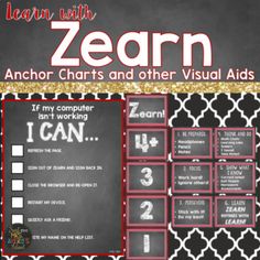 a black and white photo with red accents on it, the words learn with zearn